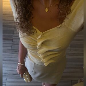 Zara Butter Yellow Ruched button top